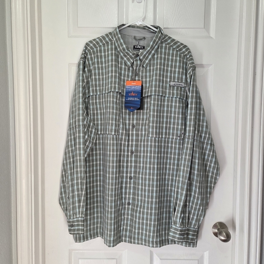 Habit Men Gray Plaid Harbor Bay Long Sleeve River Shirt Size 2XL